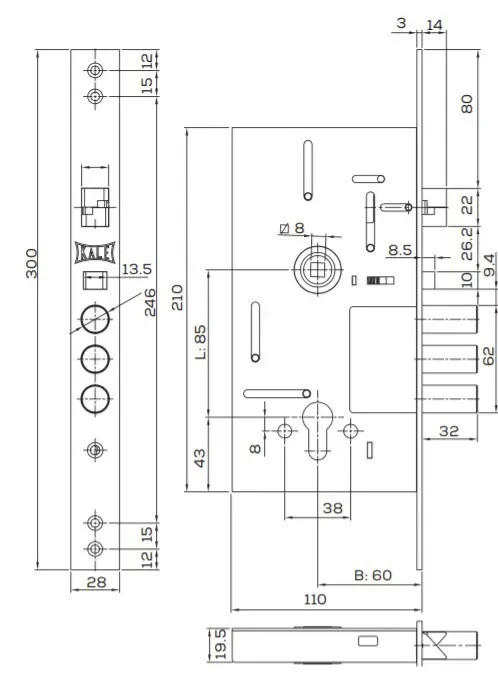 Врезная часть с автозакрытием KALE 252 RAV (BS60*85мм) хром (252rav) фото 7