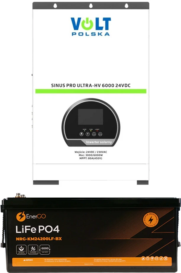 Комплект резервного живлення Volt Polska SinusPro Ultra-HV 6000 (3 кВт) + Акумулятор EnerGO NRG-KM24200LF-BX-BT