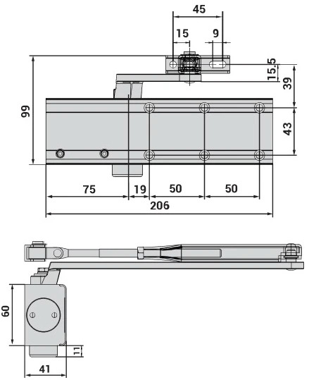 Доводчик дверной Cisa C1511.03.0.90 Professional Plus2 STD HO с фиксацией до 80 кг черный (37908) фото 9