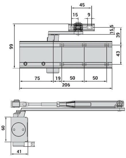 Доводчик дверний Cisa C1511.03.0.45 Professional Plus2 STD HO з фіксацією до 80 кг білий (37906) фото 9