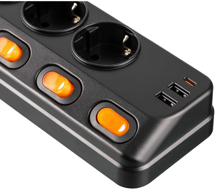 Мережевий фільтр 2E 6xТипF, 16A, 2xUSB-A, 1x USB-C,3м чорний (2E-SP6M3SWBK) фото 5