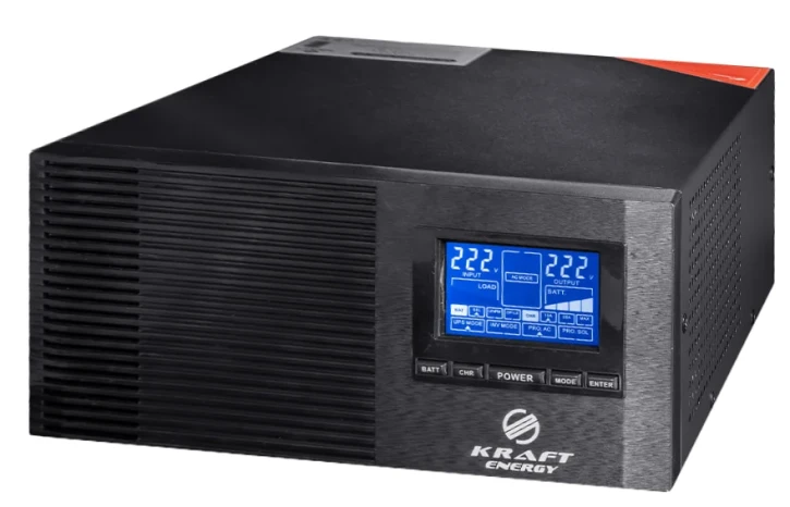 Інвертор з функцією ДБЖ Kraft KRF-AVR1200VA/1КW-12V Black (42-00093)