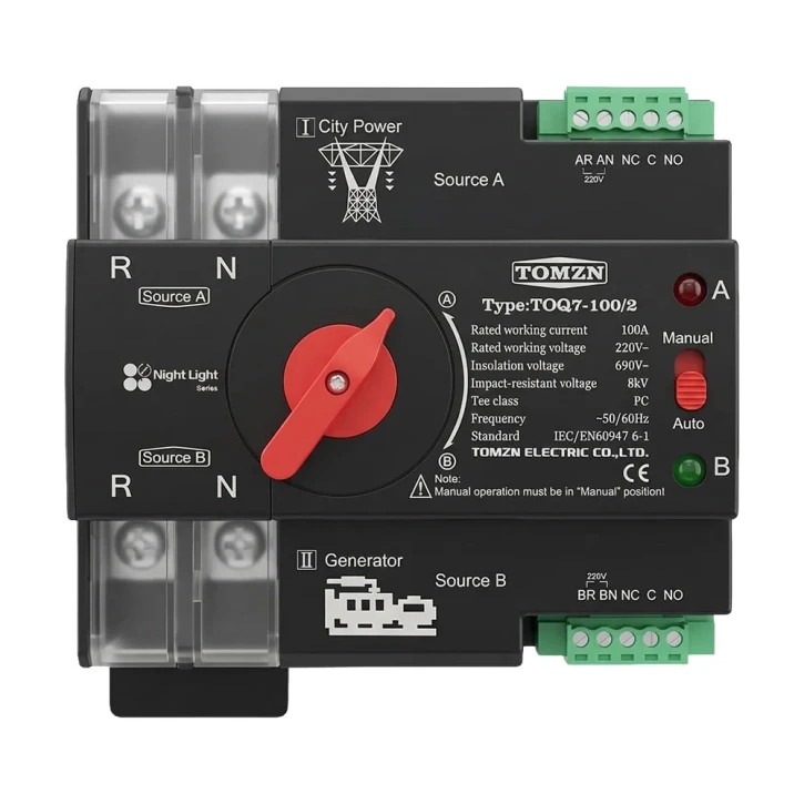 Автомат введення резерву TOMZN TOQ7/2P (100A, 2P) під DIN-рейку (51-00116)