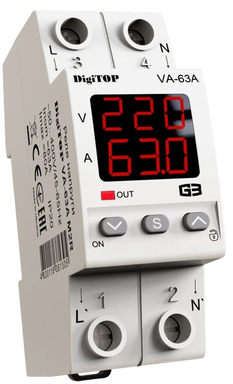 Реле напруги DigiTop VA-63A M2R Red