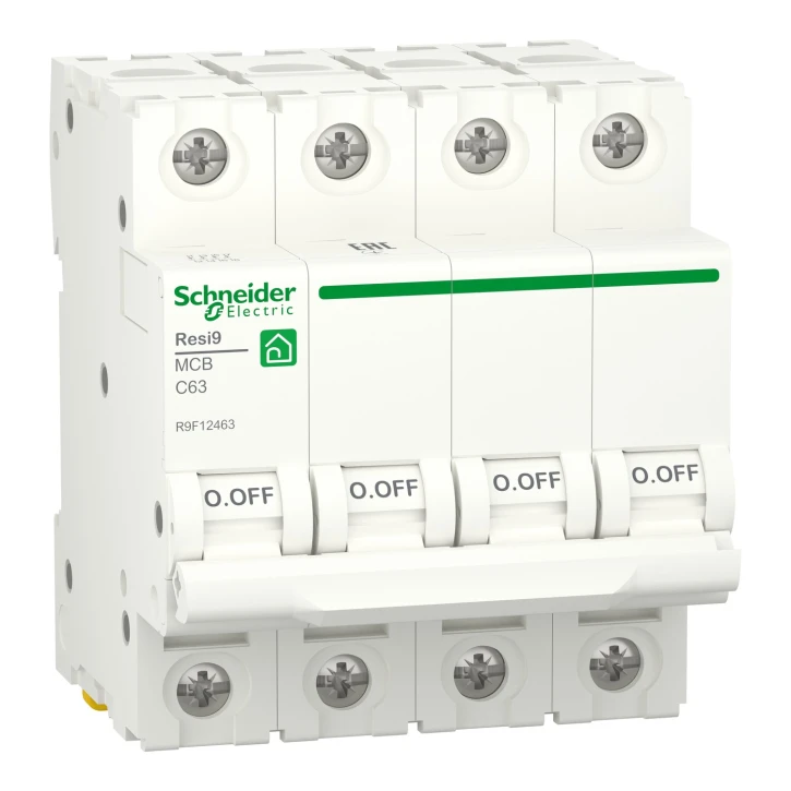Автоматичний вимикач Schneider Electric RESI9 (4P, 63A, 6kA, C) (R9F12463)