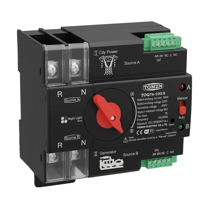 Автомат введення резерву TOMZN TOQ7e-100/2P (100A, 2P) під DIN-рейку з Wi-Fi (51-00119) фото 2