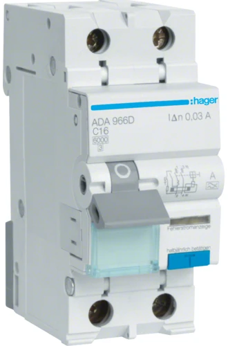 Диференціальний автоматичний вимикач Hager ADA966D (1P+N, 6kA, C, 16A, 30mA, A)