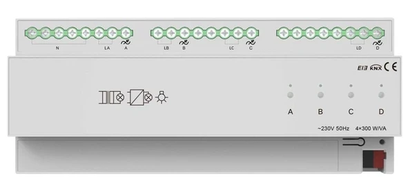 Диммер Akubela KNX 4-канальний тиристорний на 300 Вт (KXAC-B1D4P300)
