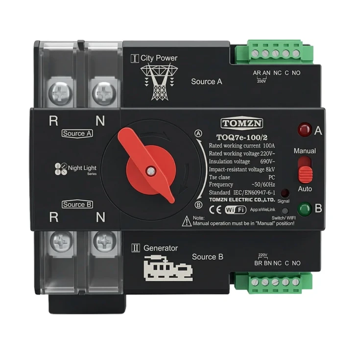 Автомат введення резерву TOMZN TOQ7e-100/2P (100A, 2P) під DIN-рейку з Wi-Fi (51-00119)