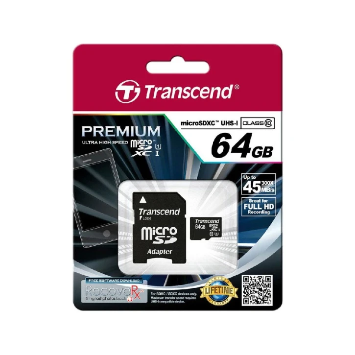Карта памяти Transcend microSDXC 64GB Class 10 Premium + SD-adapter (TS64GUSDXC10) Transcend 1596 фото 2