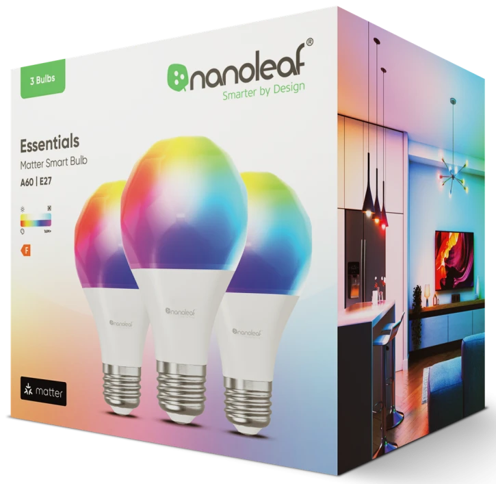 Розумна лампа Nanoleaf Essentials Smart, A60, E27, 9W, Apple Homekit, Matter - 3 шт. (NF080B02-3A19E)