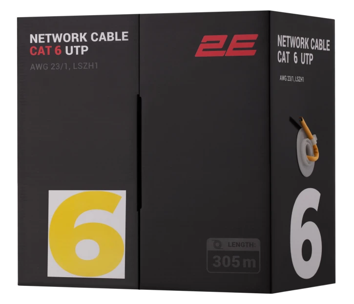 Кабель вита пара 2E CAT 6, U/UTP, AWG 23/1, LSZH-1 305 м (2E-CBL6EUTP-LSZH1-YLW)