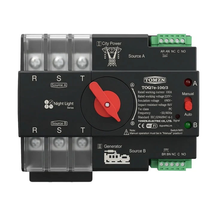 Автомат введення резерву TOMZN TOQ7e-100/3P (100A, 3P) під DIN-рейку з Wi-Fi (51-00120)