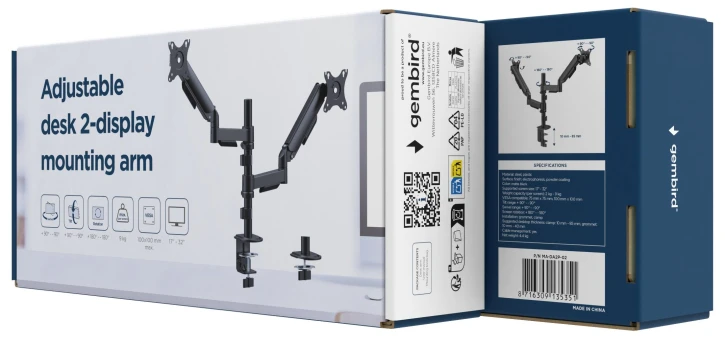 Кронштейн для 2 моніторів Gembird MA-DA2P-02 17"- 32" фото 5