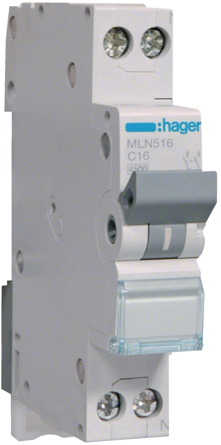 Автоматичний вимикач Hager MLN516 (1P+N, 16A, 6кА, С)