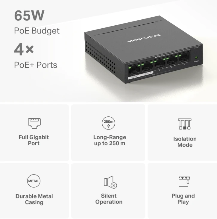 Комутатор Mercusys MS105GP фото 3