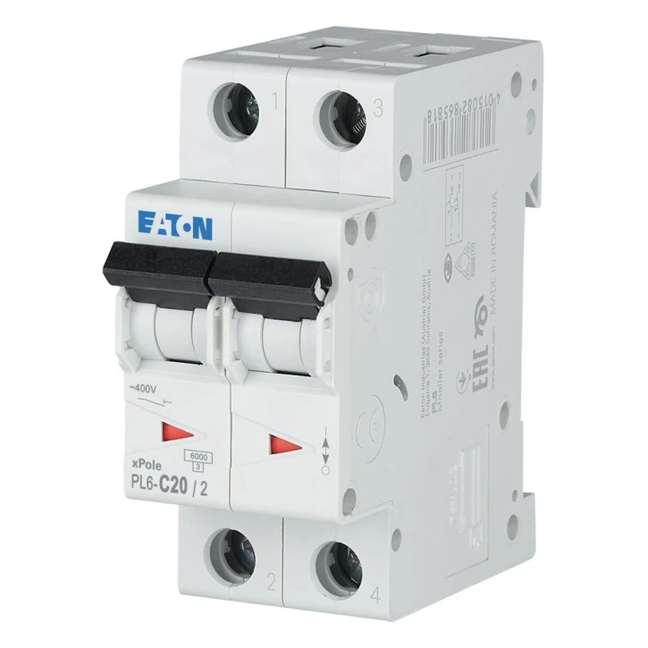 Автоматичний вимикач Eaton PL6-C20/2 (2P, C, 20 А, 6 кА) White (286568)