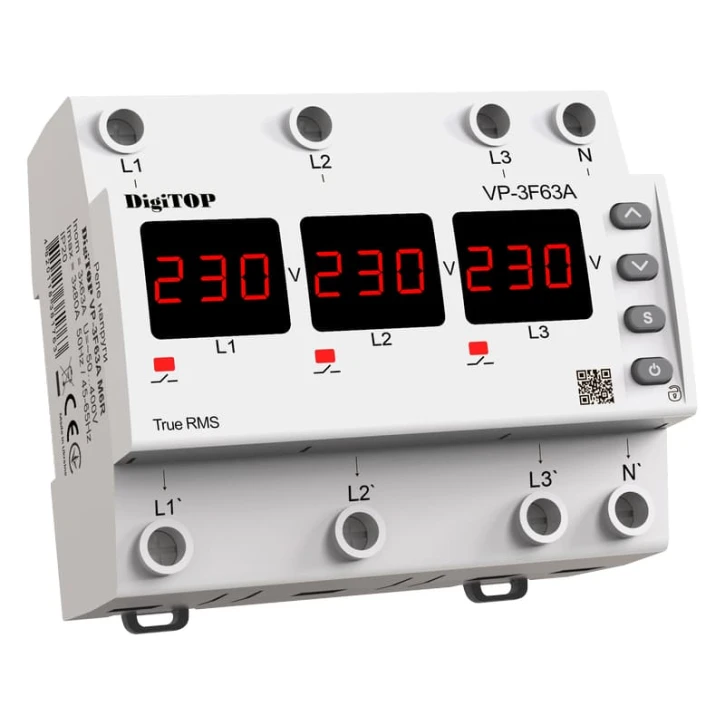 Реле напруги DigiTop VP-3F63A M6R Red