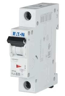 Автоматичний вимикач Eaton PL6-B20/1 (1P, В, 20 А, 6 кА) White (286522)