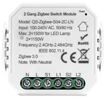 Розумне реле Akubela QS-Zigbee-S04-2C-LN на 2 канали (00-00002831)