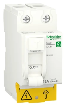 Дифференциальный автоматический выключатель Schneider Electric RESI9 (63A, 100мA, 2P, АС) (R9R52263)